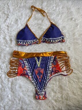 New In Packaging Zando Purple Tribal Print 2 Piece Bikini Swim Set Size 3XL